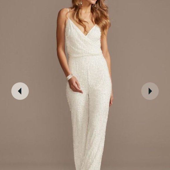 White Sequin Jumpsuit 18 - Picture 3 of 7